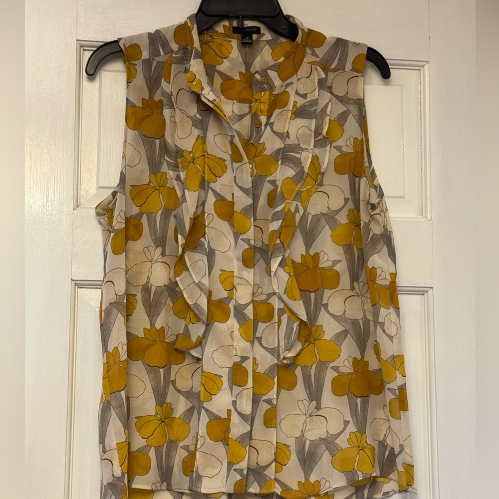 Ann Taylor Mustard and Gray Floral Blouse